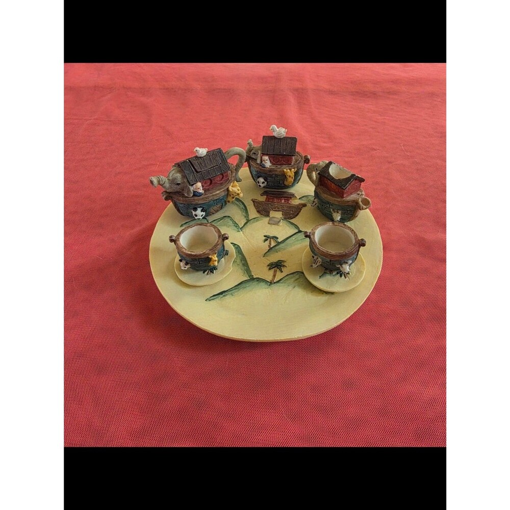 Youngs Hand-Painted Ceramic Noahs Arc Miniature Tea Set. Resin